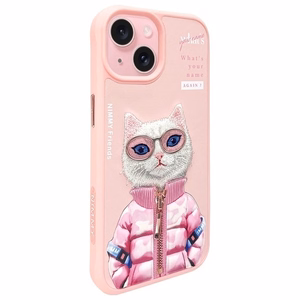 Nimmy Cool&Cute 2.0 katės dėklas iPhone 15 - rožinis