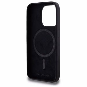 Karl Lagerfeld KLHMP15LSKHPPLK iPhone 15 Pro 6.1" juodas/juodas kietas dėklas Silikoninis Karl galvos spaudinys MagSafe