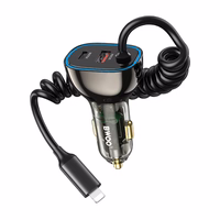 BWOO CC96L 30W PD car įkroviklis 1x USB-C 1x USB port with lightning laidas pilkas