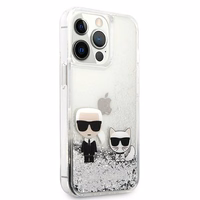 Karl Lagerfeld skystas blizgučiai Karl&Choupette dėklas iPhone 13 Pro / 13 6.1" - sidabrinė