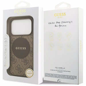 Guess 4G Circle Classic Logo Magnetinis dėklas telefonui iPhone 17 Pro - ruda