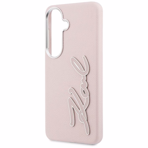 Karl Lagerfeld Grained Signature Metal Resin Logo dėklas Samsung Galaxy S26 rožinis