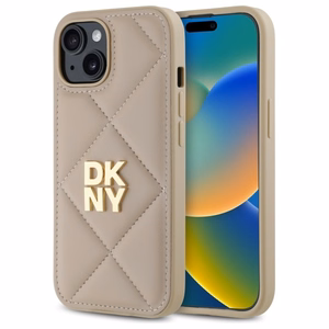 DKNY Quilted Stack Logo dėklas telefonui iPhone 15 - smėlio spalvos