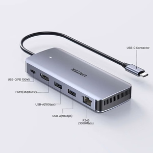 UNITEK aktyvus USB-C šakotuvas 10Gbps, M.2, HDMI, PD 100W