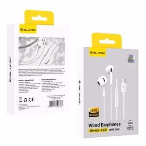 Blavec BHS-02 USB-C ausinukai be silikoninių antgalių, su mikrofonu ir DAC (BHS02-W), balti