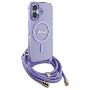 Guess per petį dėklas telefonui Cord Script MagSafe iPhone 16 – violetinis