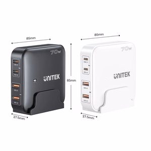 GaN tinklo įkroviklis - Unitek P1228AWH01-EU | 70W 2x USB-C 2x USB-A