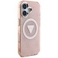 Guess IML Metal Glitter 4G Circle Triangle Magnetinis dėklas telefonui iPhone 16 - rožinis