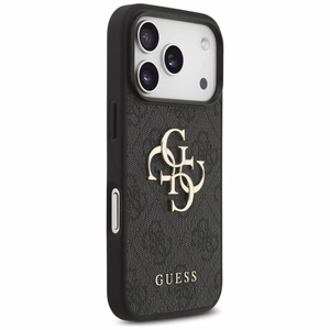Guess PU 4G Metal Logo dėklas Apple iPhone 18 Pro, pilkas