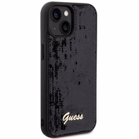 Guess Sequin Script Metal dėklas telefonui iPhone 14 / 15 / 13 - juodas