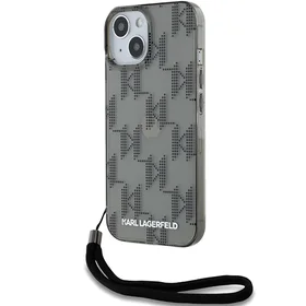 Karl Lagerfeld IML Mono KL Pattern & Cord dėklas telefonui iPhone 15 / 14 / 13 - juodas