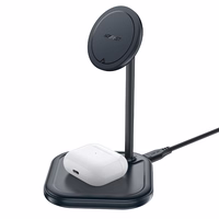 "Acefast" 15 W "Qi" belaidis įkroviklis "iPhone" (su "MagSafe") ir "Apple AirPods" stovo laikiklis Magnetinis laikiklis Pilka (E6 pilka)