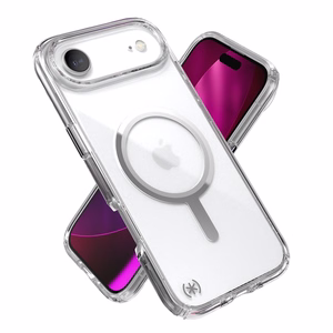 Speck Presidio Perfect-Clear MagSafe dėklas, skirtas iPhone Air, „Clear / Silver“ spalvos
