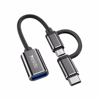 YESIDO ADAPTER OTG GS02 2IN1 TYPE-C/MICRO MALE - USB FEMALE 10CM juodas