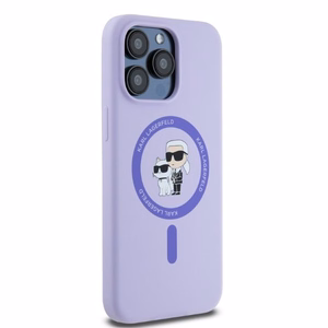 Karl Lagerfeld silikoninis Karl&Choupette galvų žiedas Magnetinis dėklas iPhone 15 Pro Max - Violetinis