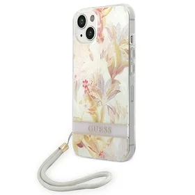 Guess GUOHCP14MHFLSU iPhone 14 Plus 6.7 "violetinis/violetinis kietas dėklas Gėlių dirželis