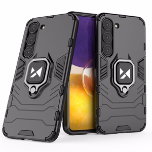 Wozinsky Ring Armor dėklas telefonui Samsung Galaxy S23 šarvuotas dėklas su magnetiniu laikikliu ir žiedu juodas