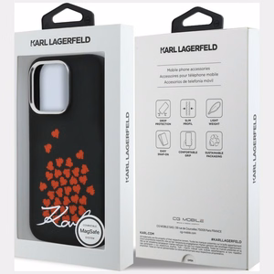 Karl Lagerfeld silikoninis dėklas su širdies logotipu MagSafe iPhone 16 Pro - juodas