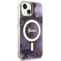 Guess GUHMP14SHTMRSU iPhone 14 6.1" violetinė/violetinė kietas dėklas Golden Marble Magnetinis
