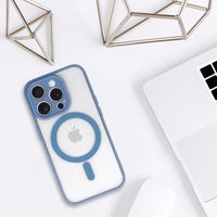 Akrilinis spalvotas magnetinis dėklas telefonui Iphone 15 Plus šviesiai mėlynas