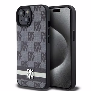 DKNY Odinis languotas mono raštas ir spausdintos juostos dėklas telefonui iPhone 15/14/13 - juodas