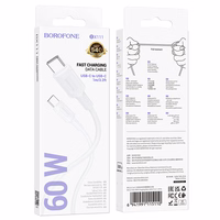 USB kabelis Borofone BX111 60W USB-C to USB-C 1.0m baltas