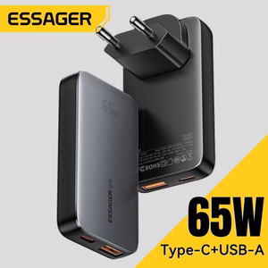 Įkroviklis Essager GaN Ultra juodas 65W (1xPD / 1xQC3.0)