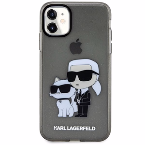 Karl Lagerfeld KLHCN61HNKCTGK iPhone 11 / Xr 6.1" juodas/juodas kietas dėklas Blizgučiai Karl&Choupette