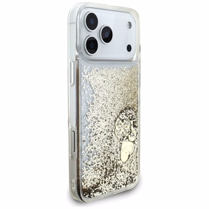 auksinis Guess Liquid Glitter 4G Charms dėklas iPhone 18 Pro Max / 17 Pro Max