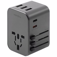 ENERGEA tinklo įkroviklis 3xUSB+2xUSB-CPD-PPS-QC 3.0 35.5W 3A2C adapter 4w1 US/UA/EU/UK pilkas/gunmetal Travelworld