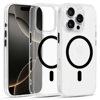 Blizgus magnetinis skaidrus dėklas telefonui Iphone 16 Pro juodas