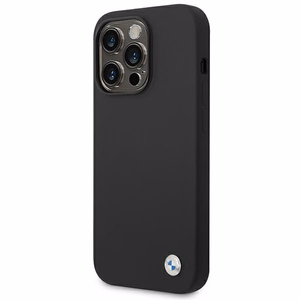 BMW Silicone Metal Logo dėklas iPhone 14 Pro Max - juodas