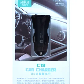 Automobilinis įkroviklis Leslie C18 su 2 USB jungtimis 2.4A (1A+2A) juodas