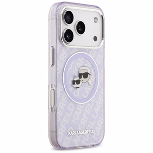 Karl Lagerfeld IML Blizgantis Karl & Choupette Heads Logo magnetinis dėklas telefonui iPhone 17 Pro Max - violetinis