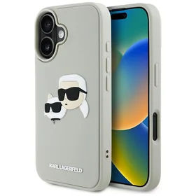 Karl Lagerfeld HC 3D guminis dvigubų galvų iPhone 16 dėklas - smėlio spalvos