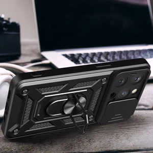 Hibridinis šarvuotas Camshield iPhone 15 Pro dėklas su stovu ir kameros dangteliu - mėlynas