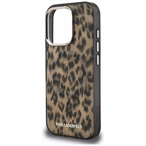 Karl Lagerfeld IML leopardinis raštas magnetinis dėklas iPhone 16 Pro Max - rudas