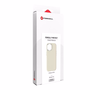 Dėklas skirtas iPhone 15 Forcell F-Protect Frame Premium suderinamas su Magsafe senovinė balta
