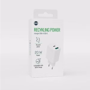 Forever perdirbtas sieninis įkroviklis USB + USB-C 20W LSR20-AC-00, baltas