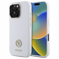 Guess Silikoninis Logo Strass 4G Dėklas iPhone 16 Pro - baltas