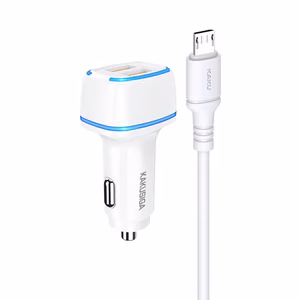 KAKU automobilinis įkroviklis KSC-528 Shengyu - 2xUSB - 2,8A su USB į Micro USB baltas