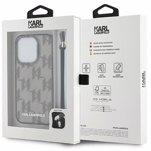 Karl Lagerfeld IML Mono KL Pattern & Cord dėklas telefonui iPhone 15 Pro - juodas