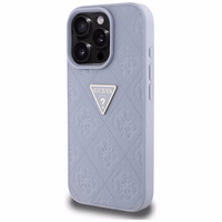 Guess Hot Stamp 4G Pattern Triangle Metal Logo dėklas telefonui iPhone 16 Pro - violetinis