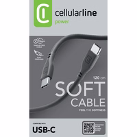 Cellularline Soft laidas - USB-C to USB-C laidas 1.2 m (juodas)