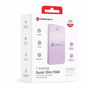Išorinė baterija suderinama su MagSafe Forcell F-Energy SuperSlim F5K8 QC4.0 PD3.0 15W 5000 mAh violetinė