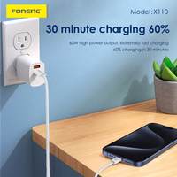 Foneng Kabelis X110 - Type-C į Type-C - PD 60W 3A 1,2 m baltas
