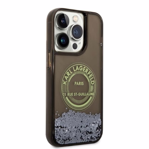 Karl Lagerfeld Skystas blizgučiai RSG dėklas telefonui iPhone 14 Pro - juodas