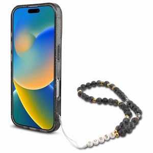 Guess IML Blizgus Su Perlo Dirželiu Magnetinis dėklas iPhone 16 - juoda