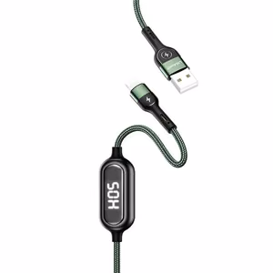 USB kabelis USAMS "SJ423 - U48" žalias "Lightning" 120cm (su srovės matavimu)