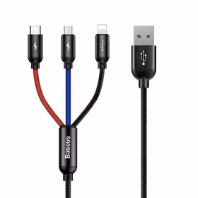 BASEUS Colorfone CAMLT-BSY01 USB kabelis 1,2 m USB A 3 x USB C Juoda, Raudona, Mėlyna